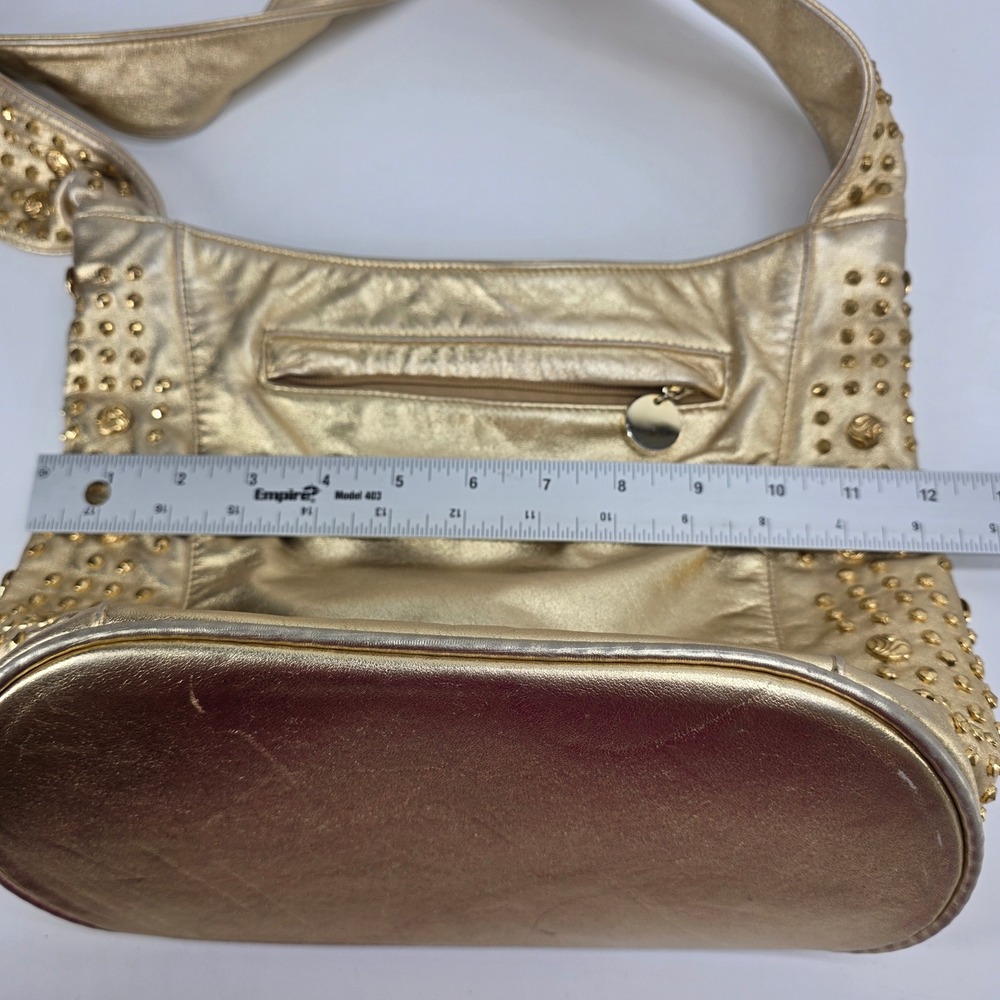 Vintage Dawli Leather Handbag Gold Metallic Studded Hobo Shoulder Bag USA 80s - Picture 8 of 10